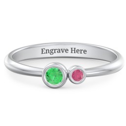 Generations 2-Stone Bezel Set Mother's Ring in 925 Sterling Silver with Emerald and Ruby