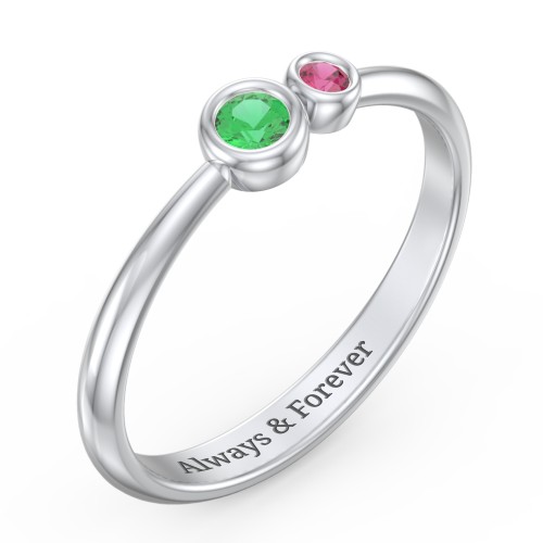 Generations 2-Stone Bezel Set Mother's Ring – Sterling Silver with Emerald and Ruby