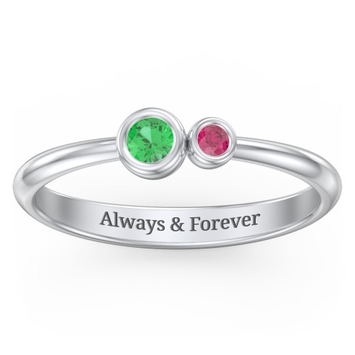 Generations 2-Stone Bezel Set Mother's Ring – Sterling Silver with Emerald and Ruby