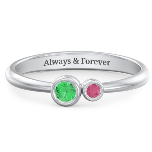 Generations 2-Stone Bezel Set Mother's Ring – Sterling Silver with Emerald and Ruby