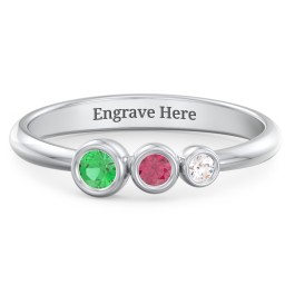Generations 3-Stone Bezel Set Mother's Ring in 925 Sterling Silver with Emerald, Ruby, and Cubic Zirconia