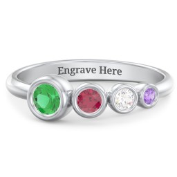 Generations 4-Stone Bezel Set Mother's Ring in 925 Sterling Silver with Emerald, Ruby, Cubic Zirconia, and Amethyst