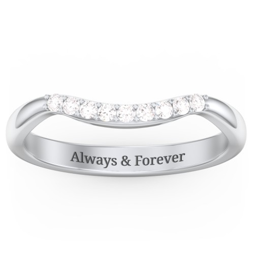 Curved Wedding Band With Accents – 10K White Gold with White Premium Zirconia