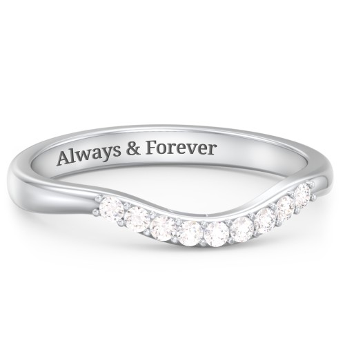 Curved Wedding Band With Accents – Sterling Silver with Lab Diamond