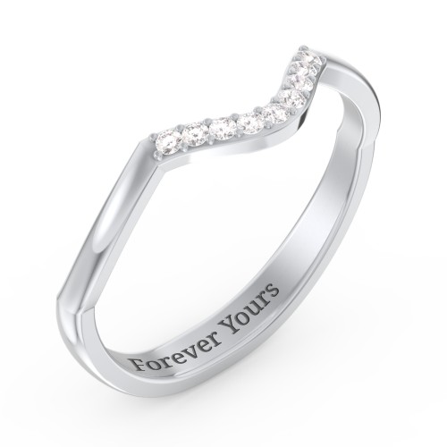 Deep-Curve Wedding Band With Accents – 10K White Gold with White Premium Zirconia