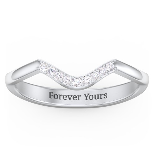 Deep-Curve Wedding Band With Accents – 10K White Gold with White Premium Zirconia