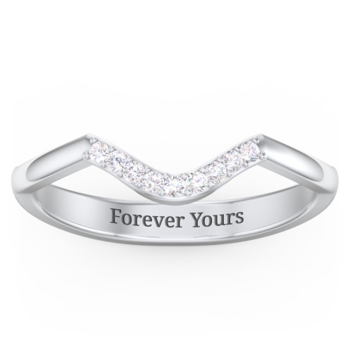 Deep-Curve Wedding Band With Accents – Sterling Silver with Diamond