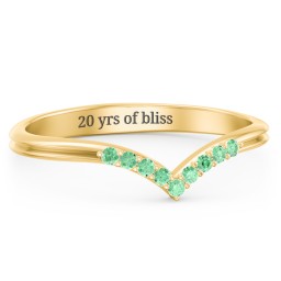 V-Band Wedding Ring With Accents in 18K Gold Plated Silver with Green Premium Zirconia