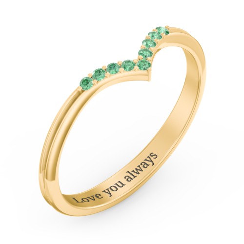 V-Band Wedding Ring With Accents – 18K Gold Plated Silver with Green Premium Zirconia