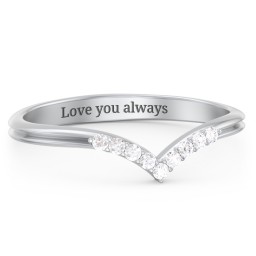 V-Band Wedding Ring With Accents in 10K Solid White Gold with White Premium Zirconia