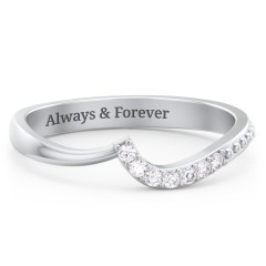 Curved Asymmetrical Wedding Band With Accents – 10K White Gold with White Premium Zirconia