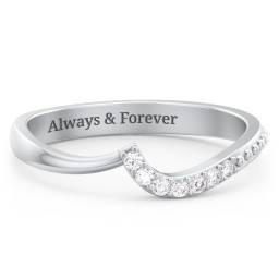 Curved Asymmetrical Wedding Band With Accents in 10K Solid White Gold with White Premium Zirconia