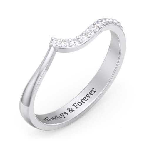Curved Asymmetrical Wedding Band With Accents – 10K White Gold with White Premium Zirconia