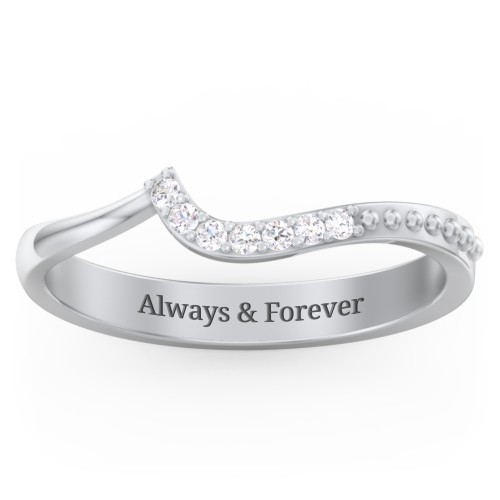 Curved Asymmetrical Wedding Band With Accents – 10K White Gold with White Premium Zirconia