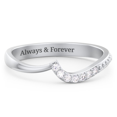 Curved Asymmetrical Wedding Band With Accents – 10K White Gold with White Premium Zirconia