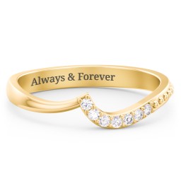 Curved Asymmetrical Wedding Band With Accents in 10K Solid Yellow Gold with White Premium Zirconia