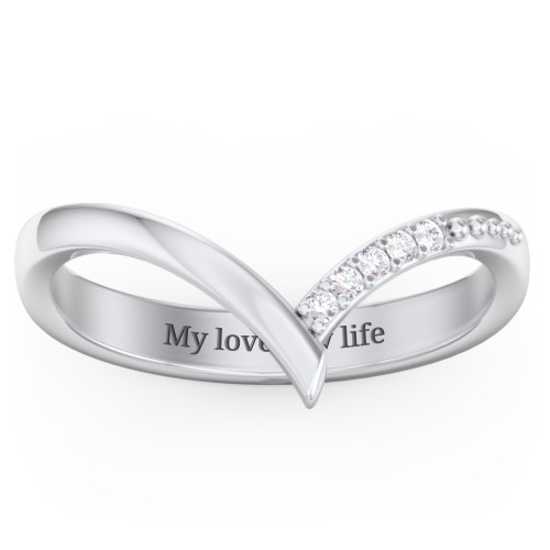 Deep-V Wedding Band With Accents – 10K White Gold with White Premium Zirconia
