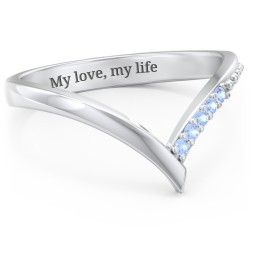 Deep-V Wedding Band With Accents in 925 Sterling Silver with Fancy Blue Premium Zirconia
