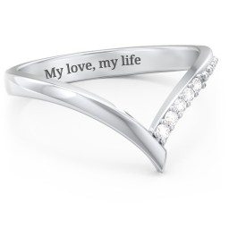 Deep-V Wedding Band With Accents in 925 Sterling Silver with White Premium Zirconia