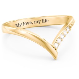 Deep-V Wedding Band With Accents in 10K Solid Yellow Gold with White Premium Zirconia