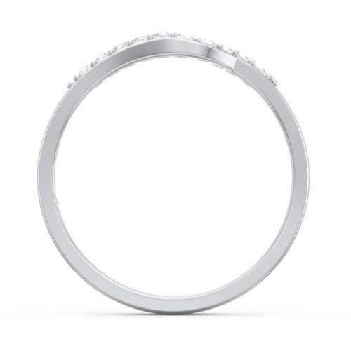 Curved Asymmetrical Wedding Band With Accents – 10K White Gold with White Premium Zirconia