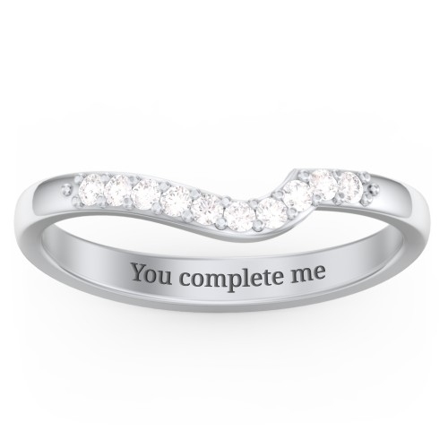 Curved Asymmetrical Wedding Band With Accents – 10K White Gold with White Premium Zirconia