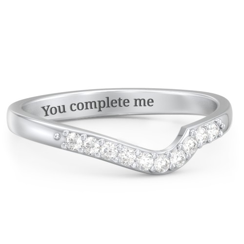 Curved Asymmetrical Wedding Band With Accents – 10K White Gold with White Premium Zirconia