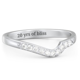 Curved Asymmetrical Wedding Band With Accents in 925 Sterling Silver with White Premium Zirconia
