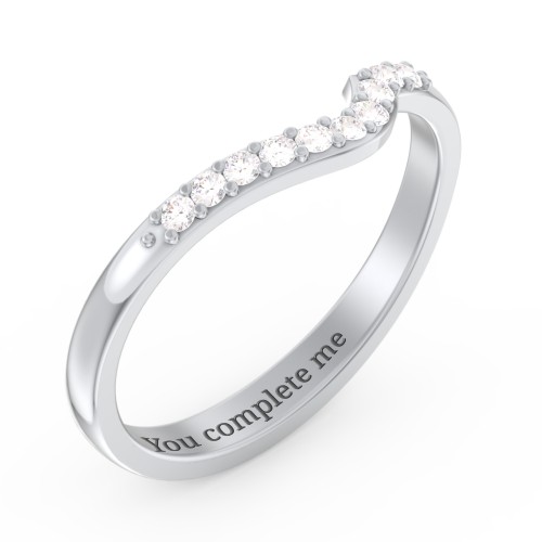 Curved Asymmetrical Wedding Band With Accents – Sterling Silver with Diamond