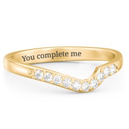 Curved Asymmetrical Wedding Band With Accents in 10K Solid Yellow Gold with White Premium Zirconia