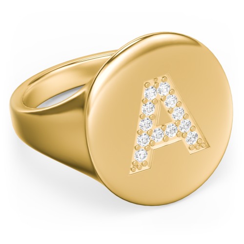Pavé Initial Signet Ring - A