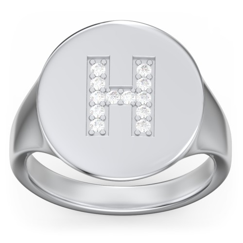 Pavé Initial Signet Ring - H – Sterling Silver with White Premium Zirconia