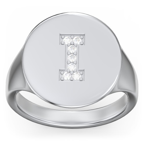 Pavé Initial Signet Ring - I – Sterling Silver with White Premium Zirconia