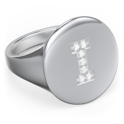 Pavé Initial Signet Ring - I – Sterling Silver with White Premium Zirconia