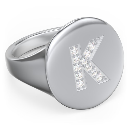 Pavé Initial Signet Ring - K – Sterling Silver with White Premium Zirconia