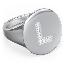 Pavé Initial Signet Ring - L in 925 Sterling Silver with White Premium Zirconia