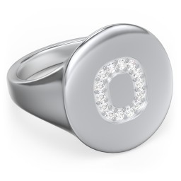 Pavé Initial Signet Ring - O in 925 Sterling Silver with White Premium Zirconia