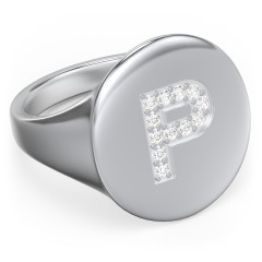 Pavé Initial Signet Ring - P – Sterling Silver with White Premium Zirconia