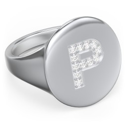 Pavé Initial Signet Ring - P in 925 Sterling Silver with White Premium Zirconia