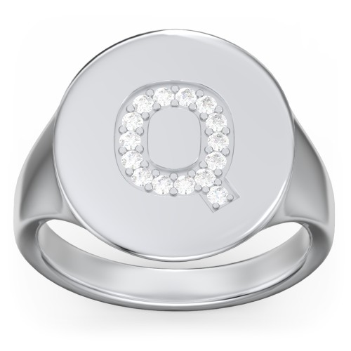 Pavé Initial Signet Ring - Q – Sterling Silver with White Premium Zirconia
