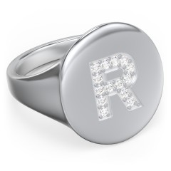 Pavé Initial Signet Ring - R – Sterling Silver with White Premium Zirconia