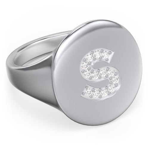 Pavé Initial Signet Ring - S – Sterling Silver with White Premium Zirconia