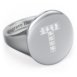 Pavé Initial Signet Ring - T