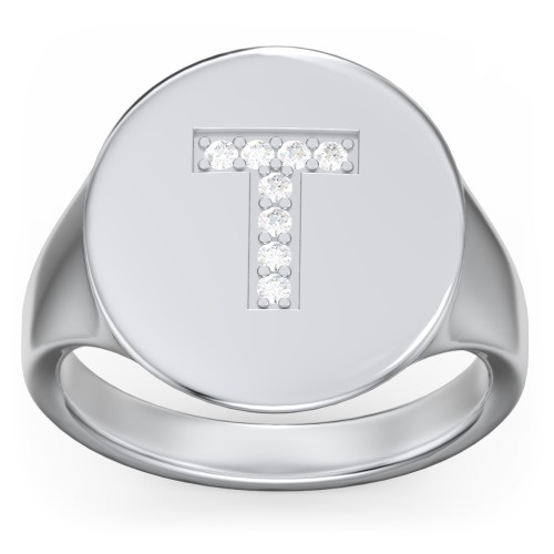 Pavé Initial Signet Ring - T