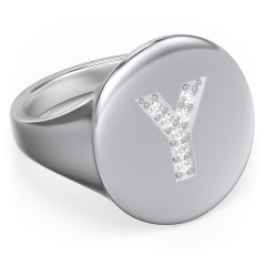 Pavé Initial Signet Ring - Y – Sterling Silver with White Premium Zirconia