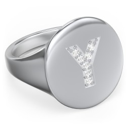 Pavé Initial Signet Ring - Y in 925 Sterling Silver with White Premium Zirconia