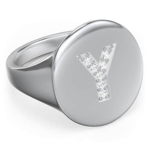 Pavé Initial Signet Ring - Y – Sterling Silver with White Premium Zirconia