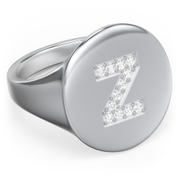 Pavé Initial Signet Ring - Z in 925 Sterling Silver with White Premium Zirconia