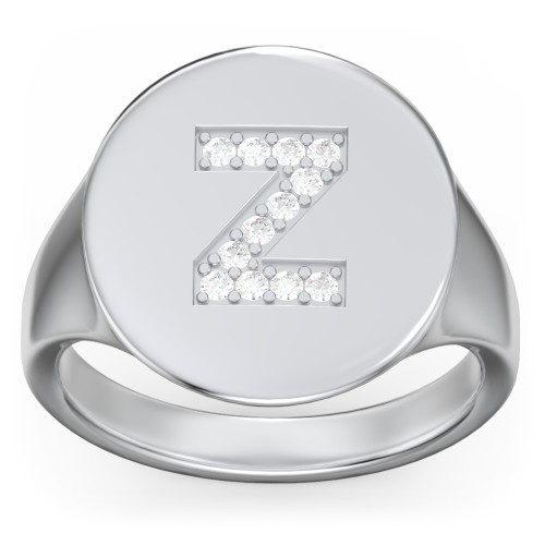 Pavé Initial Signet Ring - Z – Sterling Silver with White Premium Zirconia