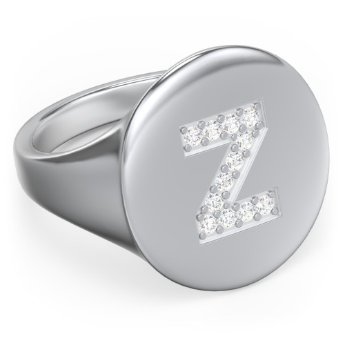 Pavé Initial Signet Ring - Z – Sterling Silver with White Premium Zirconia